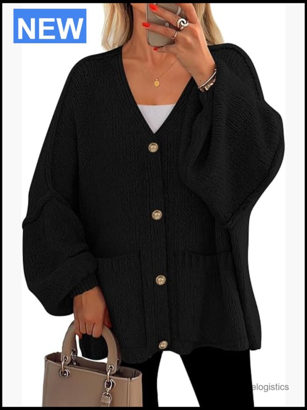 Chunky Lantern Sleeve Cardigan Sweater with Pockets
